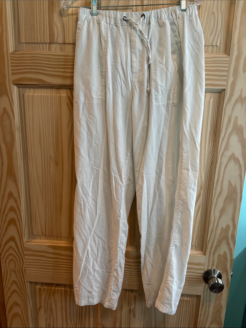 White Drawstring Linen Pants